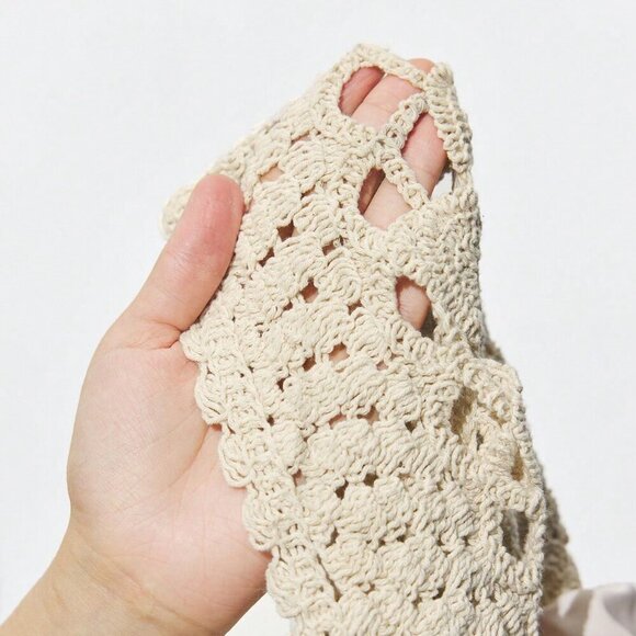 Khaki Casual Women's Apricot Hollow Hook Flower Splicing Ruffles Top - Picture 7 of 7